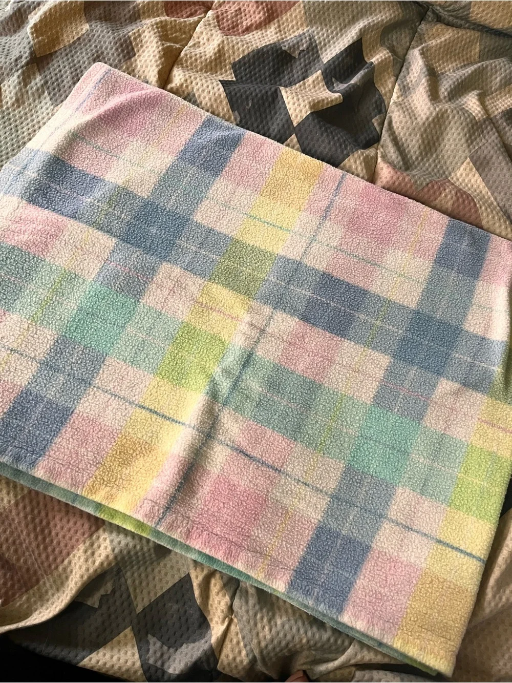 Handmade Pastel Plaid Fleece Baby Swaddle Blanket - Soft Pastel Multi